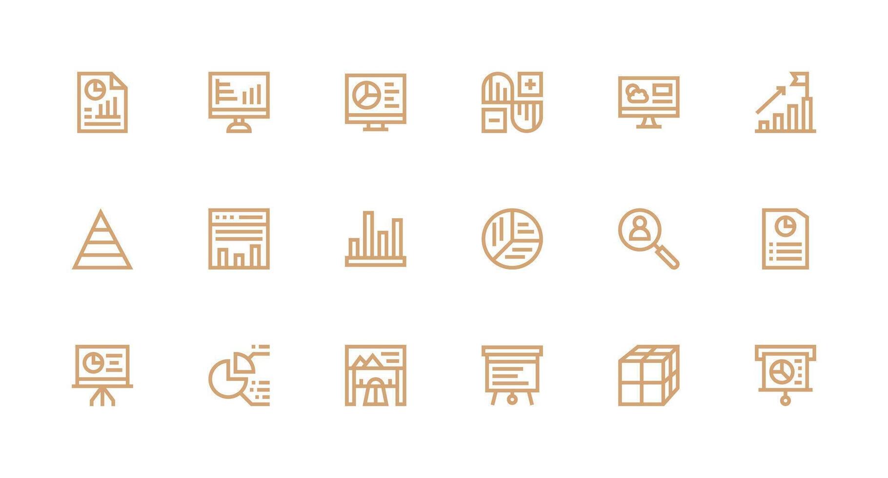 18 Icons for Data Visualization in Strong Stroke Line Format Organized Glyph Icons for Fast Design vector