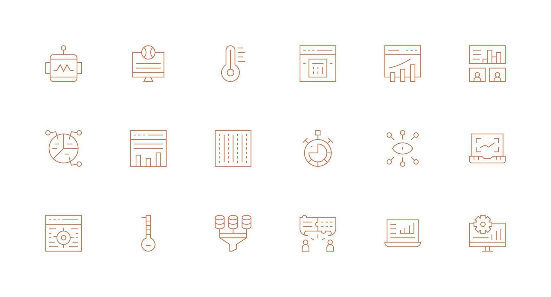 Analytics Set with 18 Minimal Line Icons Sharp Icons for Presentations vector