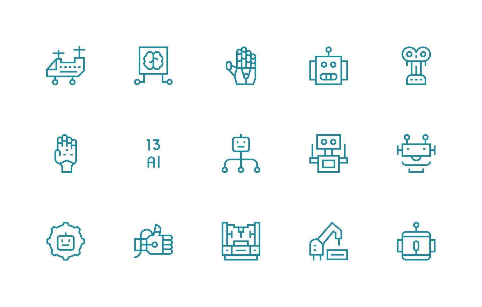 Robotics Set with 15 Regular Line Icons Customizable Icon Series for Mobile Screens vector