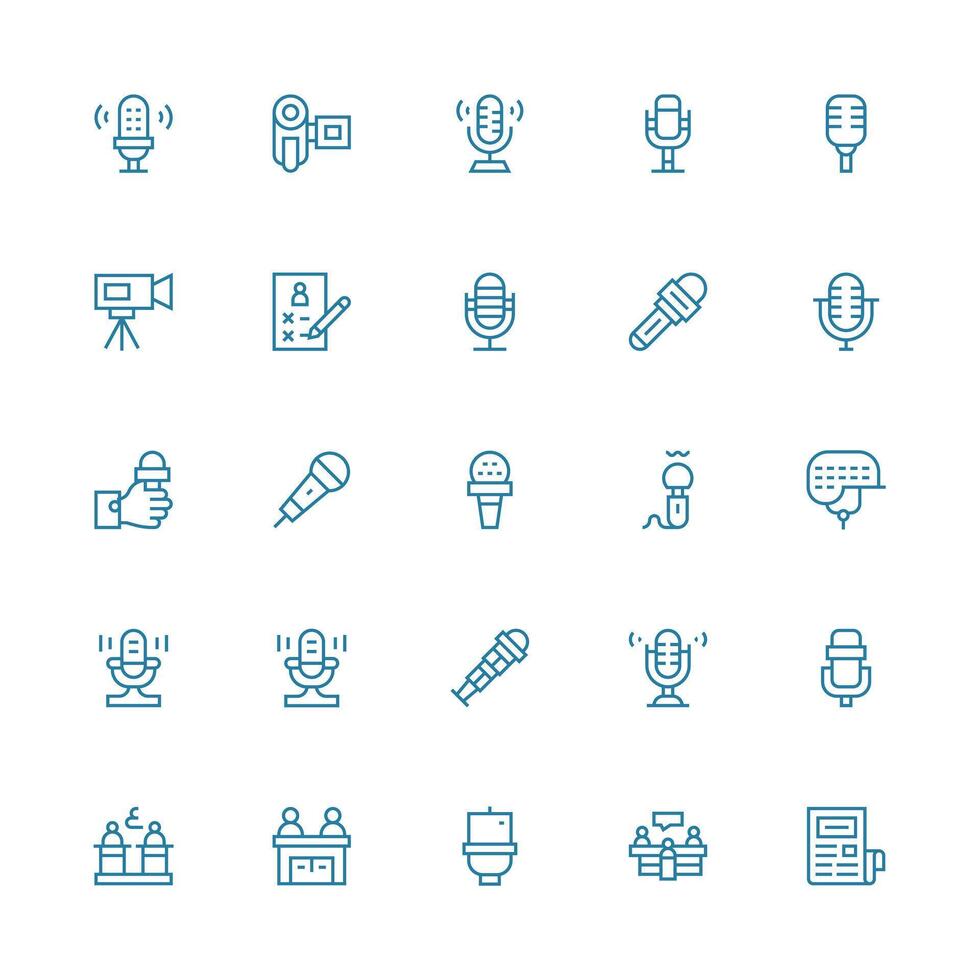 Interview Icon Set with 25 Medium Stroke Outline Graphics Essential Icon Collection vector