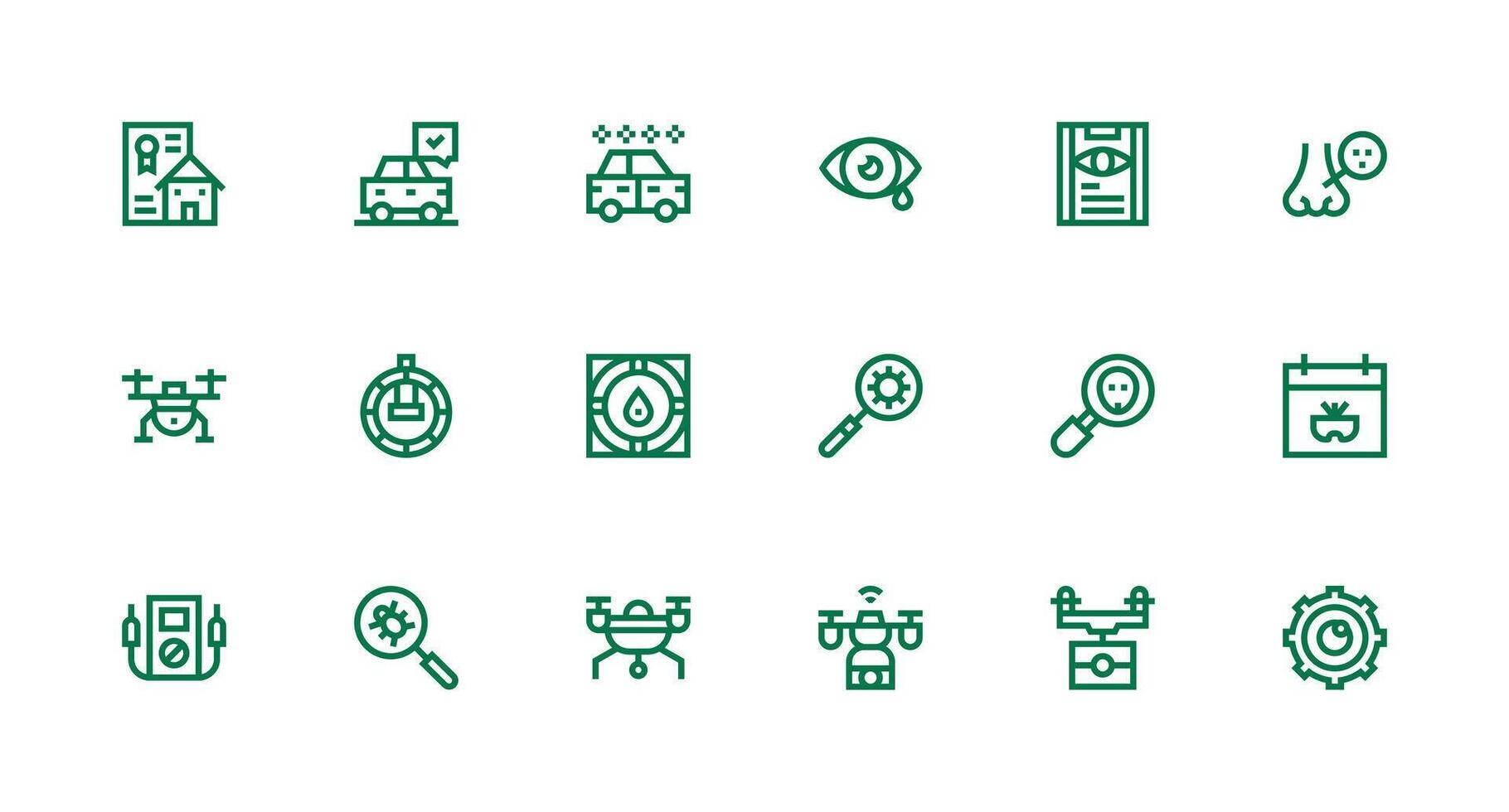 Inspection Design Icons featuring 18 in Strong Stroke Line Style Sharp Icons for Presentations vector