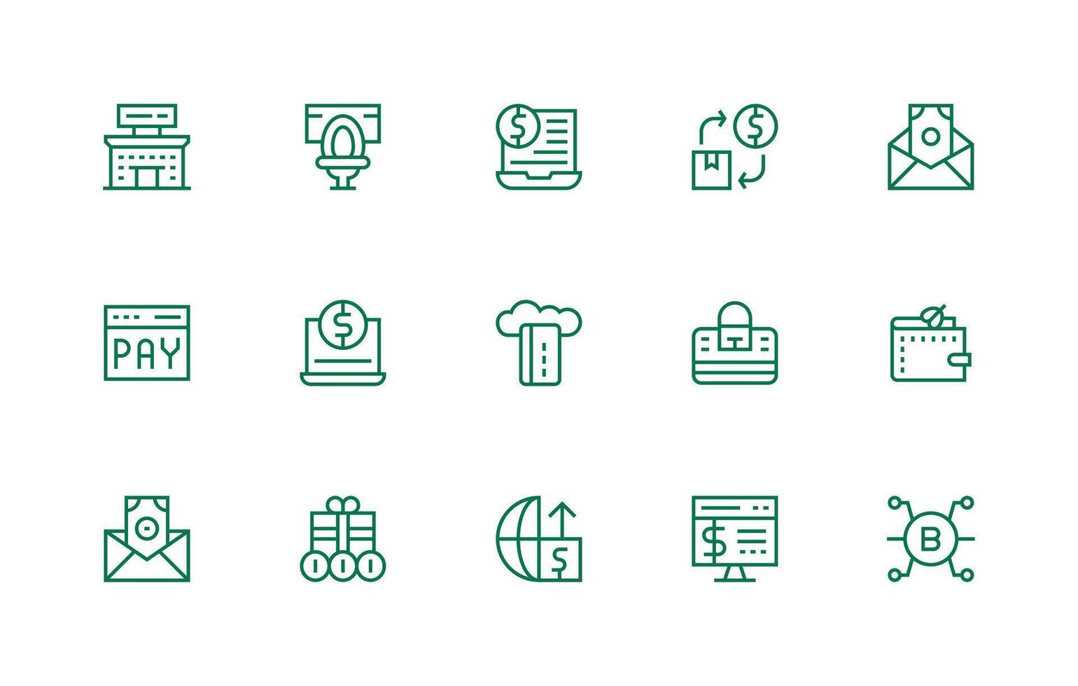 Regular Line Style Digital Payment Icons with 15 Vectors Multi-Purpose Icon Set