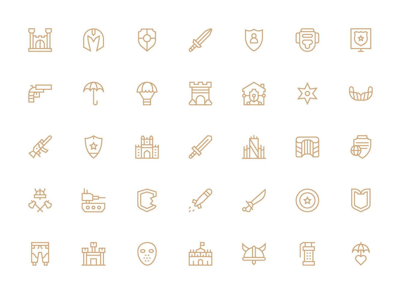 Defense Design Icons featuring 35 in Regular Clean Line Style User Interface Icons for Digital Products vector