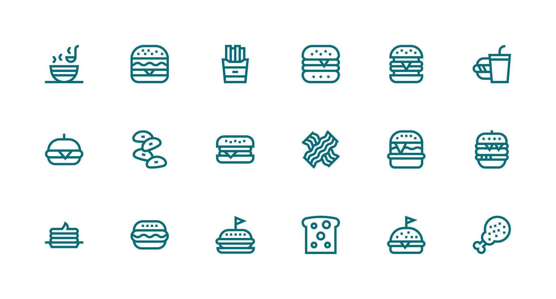 18 Strong Stroke Line Icons for American Food Graphics Interface Icons for Daily Use vector
