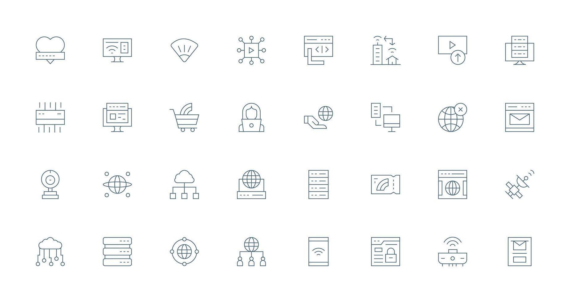 Internet Icon Collection with 32 Thin Line Designs Optimized Icon Pack for Digital Products vector