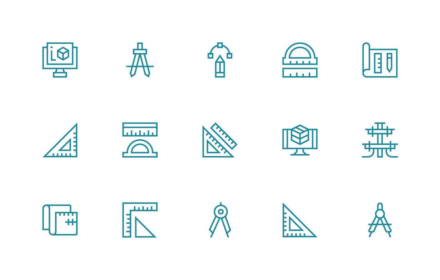 Cad Icon Collection with 15 Regular Line Designs All Device Compatible Icon Set vector