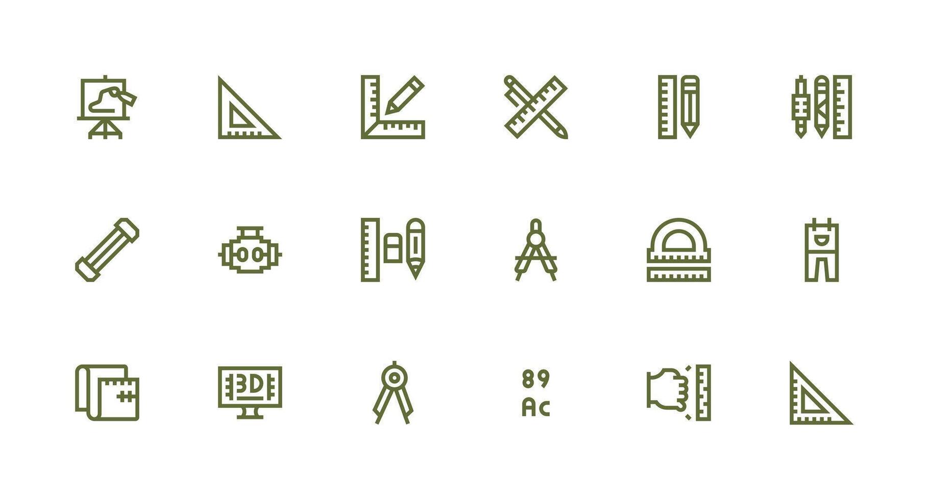 Technical Drawing Icon Set with 18 Strong Stroke Line Graphics Icon Set for Apps vector