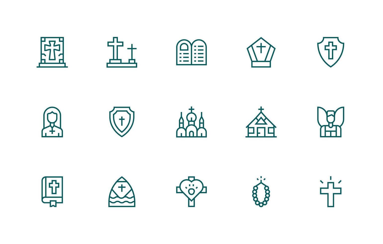 Christianity Visual Pack containing 15 Regular Line Icons Simplified Icon Pack for Visual Tools vector