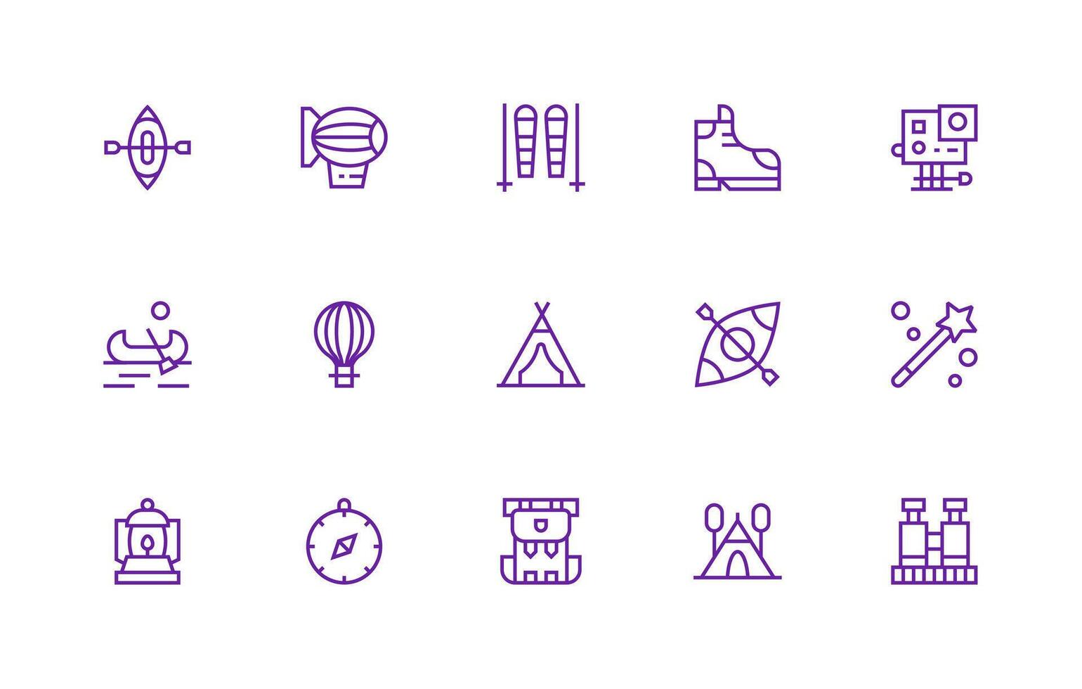 15 Regular Line Designs for Adventure Icons Complete Icon Bundle for Web Design vector