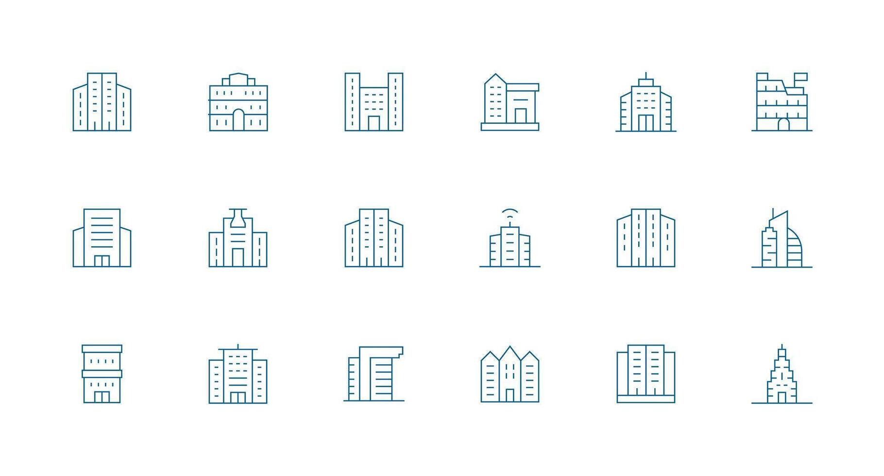 18 Icons for HighRise in Minimal Line Format Organized Glyph Icons for Fast Design vector