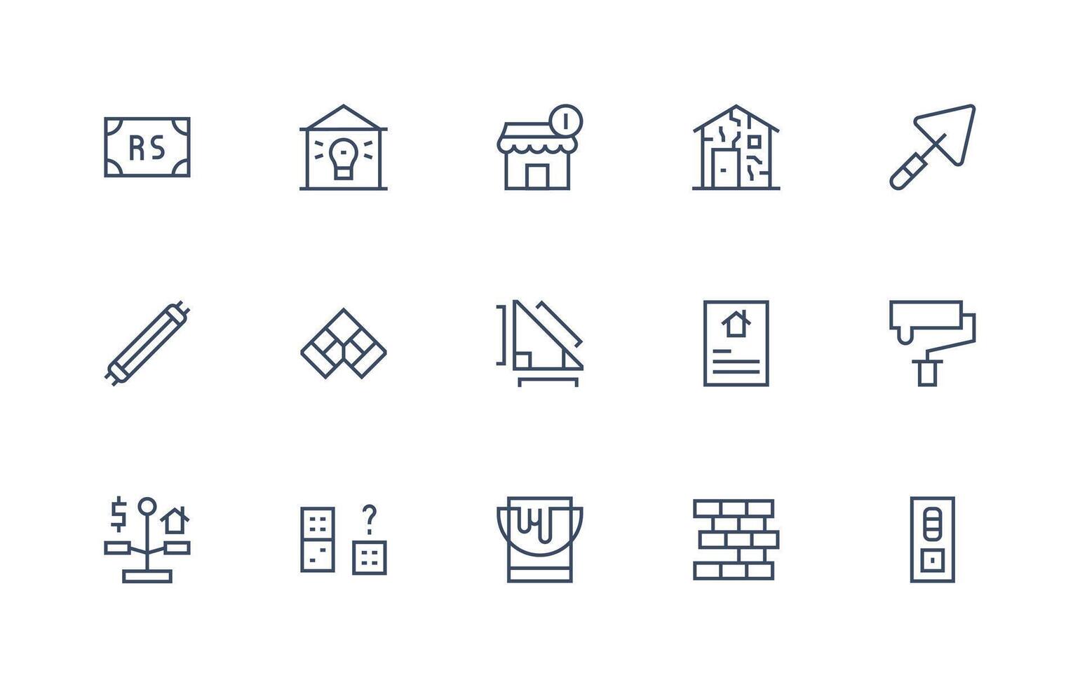 Renovation Icon Set with 15 Regular Line Graphics User Interface Icons for Digital Products vector