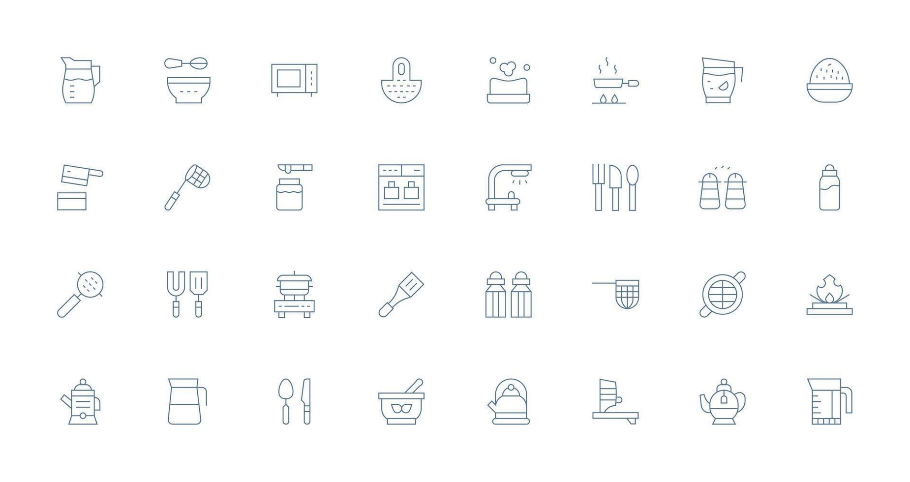 Kitchenware Set with 32 Thin Line Icons Clean Icon Collection for Web Use vector