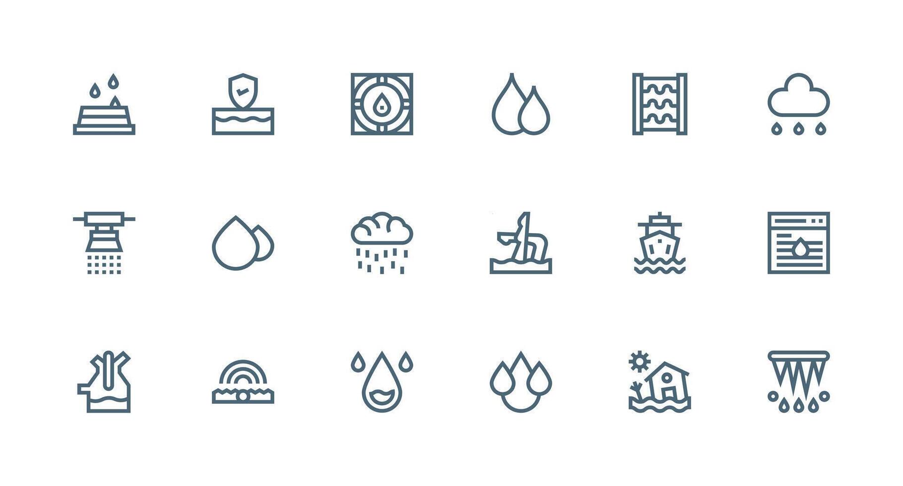 18 Strong Stroke Line Icons for Flood Graphics Clean Icon Collection for Web Use vector