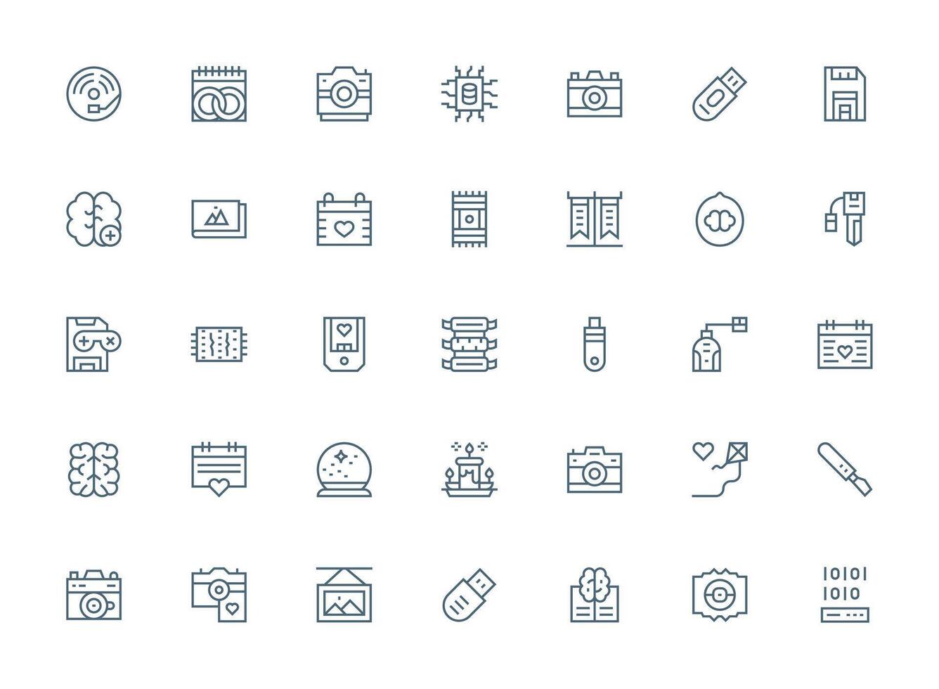 35 Icons for Memory in Regular Clean Line Format Complete Icon Set for Mobile Apps vector