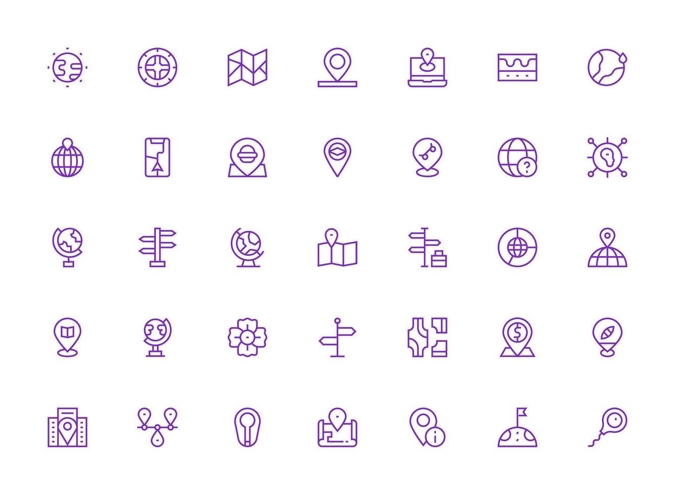 Map featuring 35 Icons in Regular Clean Line Design Scalable Icons for Cross-Platform Interfaces vector