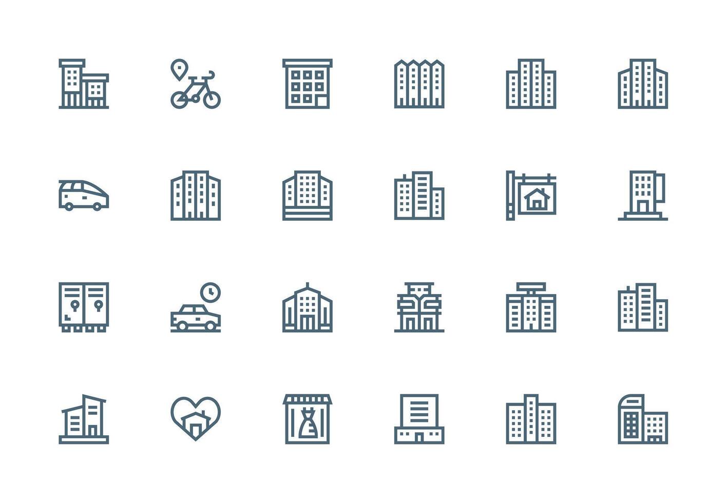 24 Icons for Rental in Thick Line Line Format Complete Icon Bundle for Web Design vector