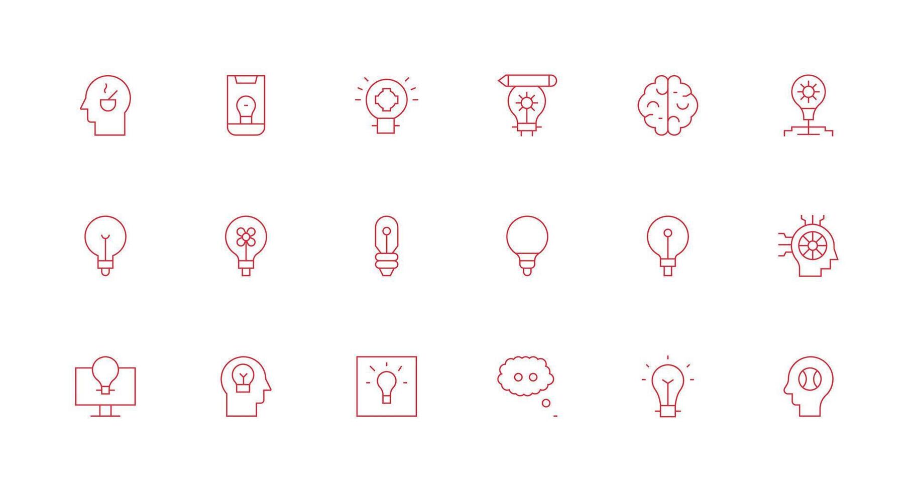 Thinking Visual Pack containing 18 Minimal Line Icons UI and UX Focused Icon Collection vector