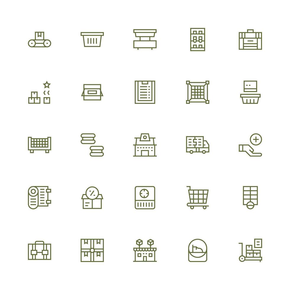 Inventory Icon Set with 25 Medium Stroke Outline Graphics Customizable Icon Series for Mobile Screens vector