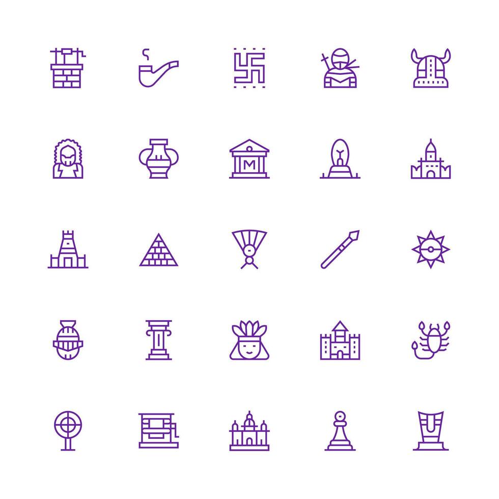 Ancient featuring 25 Icons in Medium Stroke Outline Design Complete Icon Bundle for Web Design vector