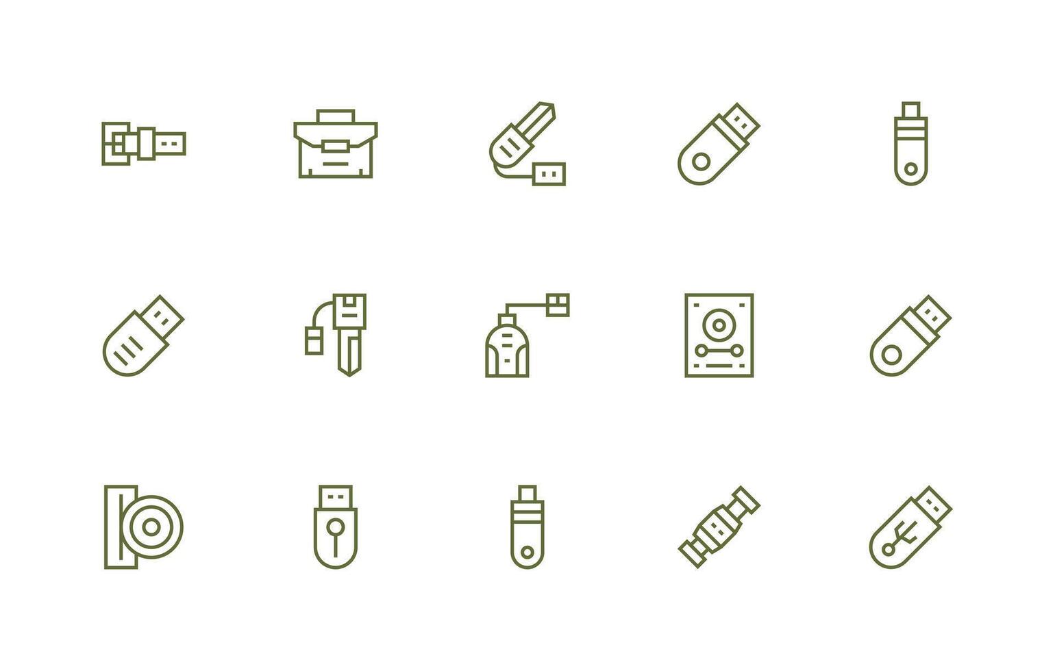 Portable Storage Visual Pack containing 15 Regular Line Icons Clean Set for Layout Prototypes vector