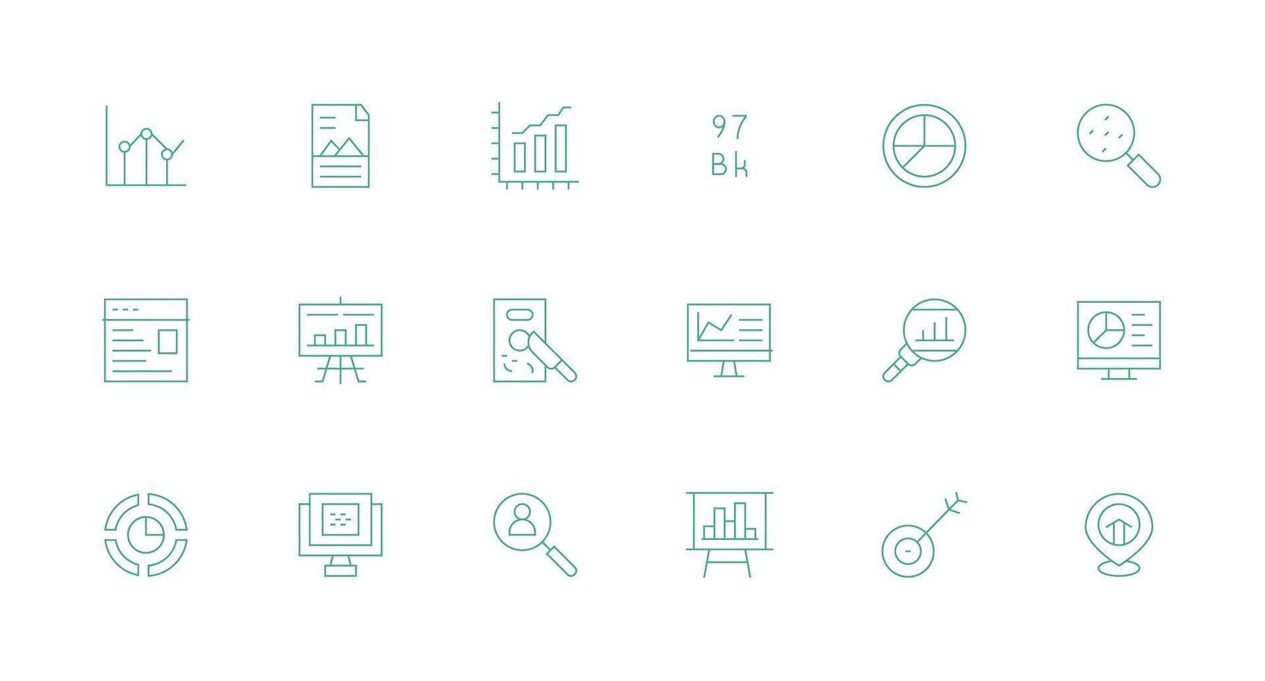 Data Visualization featuring 18 Icons in Minimal Line Design Basic Icon Series vector