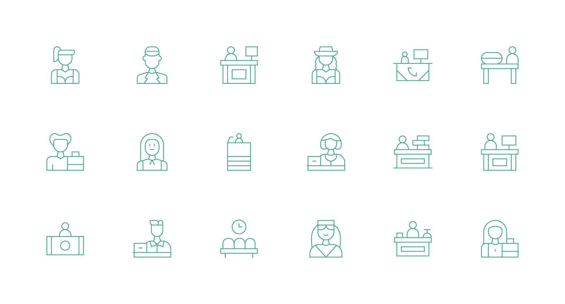 Receptionist featuring 18 Icons in Minimal Line Design Balanced Icon Set for Functional Design vector