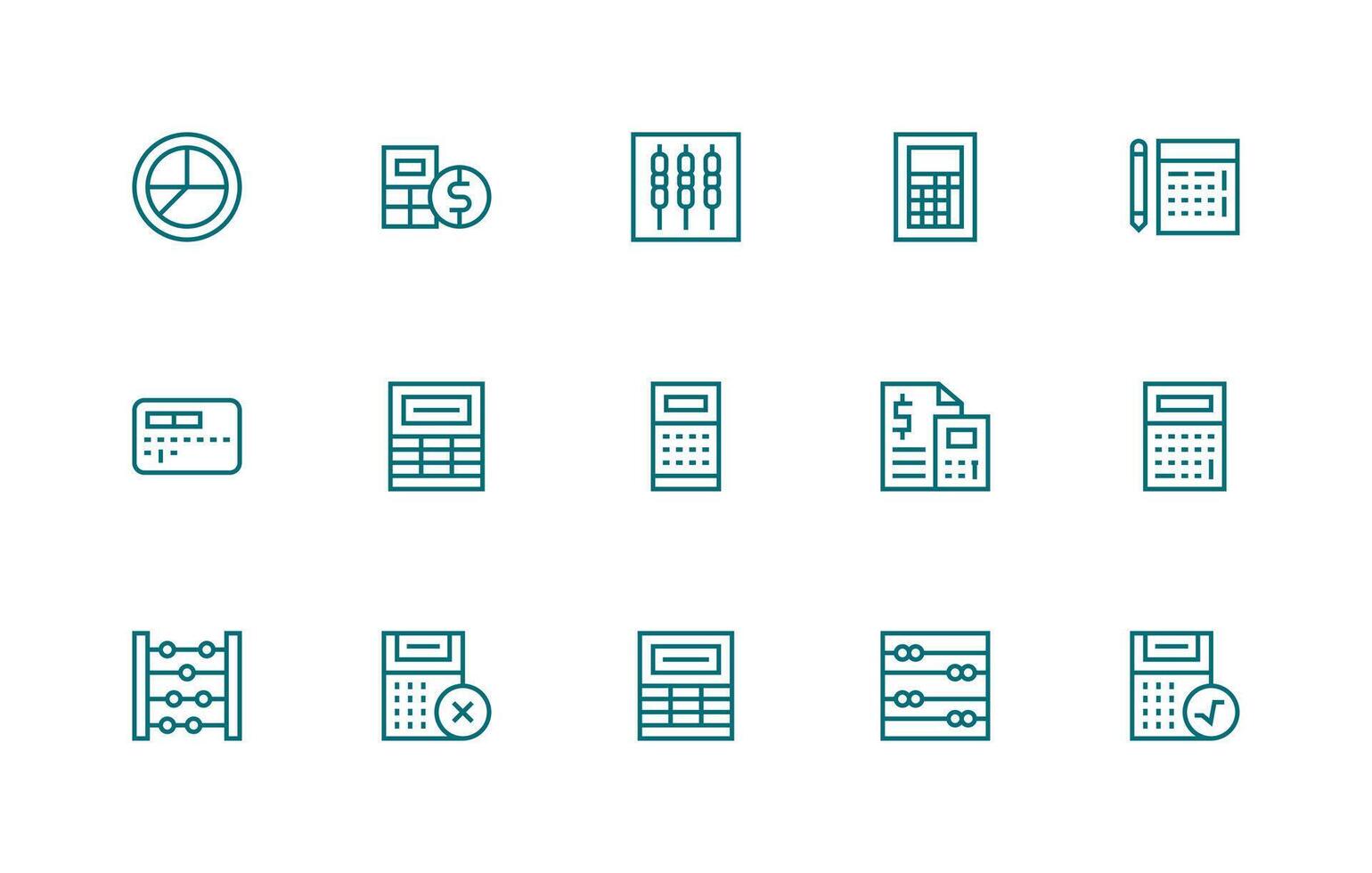 Calculation Icon Set with 15 Regular Line Graphics Essential Icons for Rapid UI Building vector