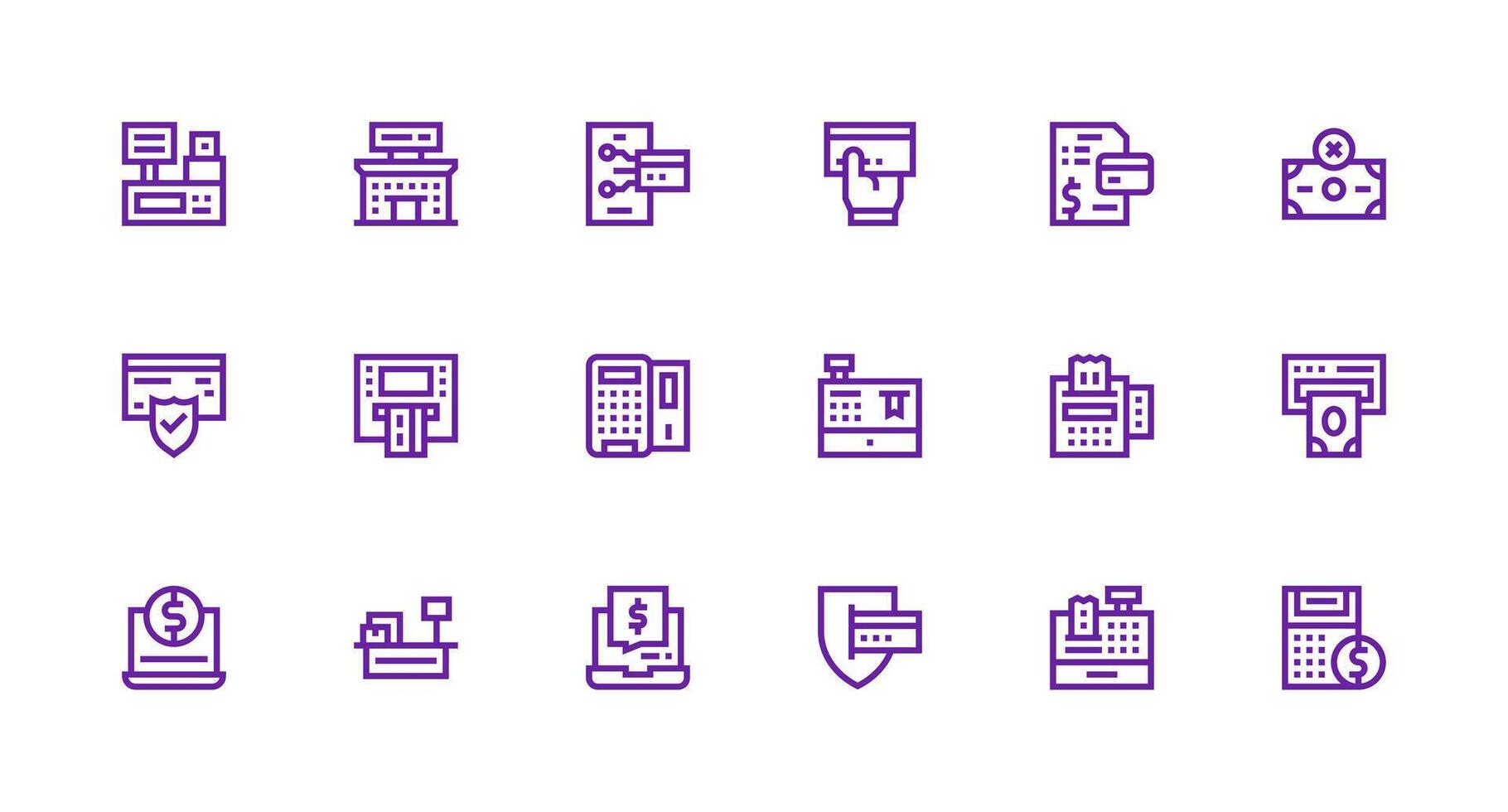 Strong Stroke Line Style Credit Card Icons with 18 Vectors Sharp Icons for Presentations