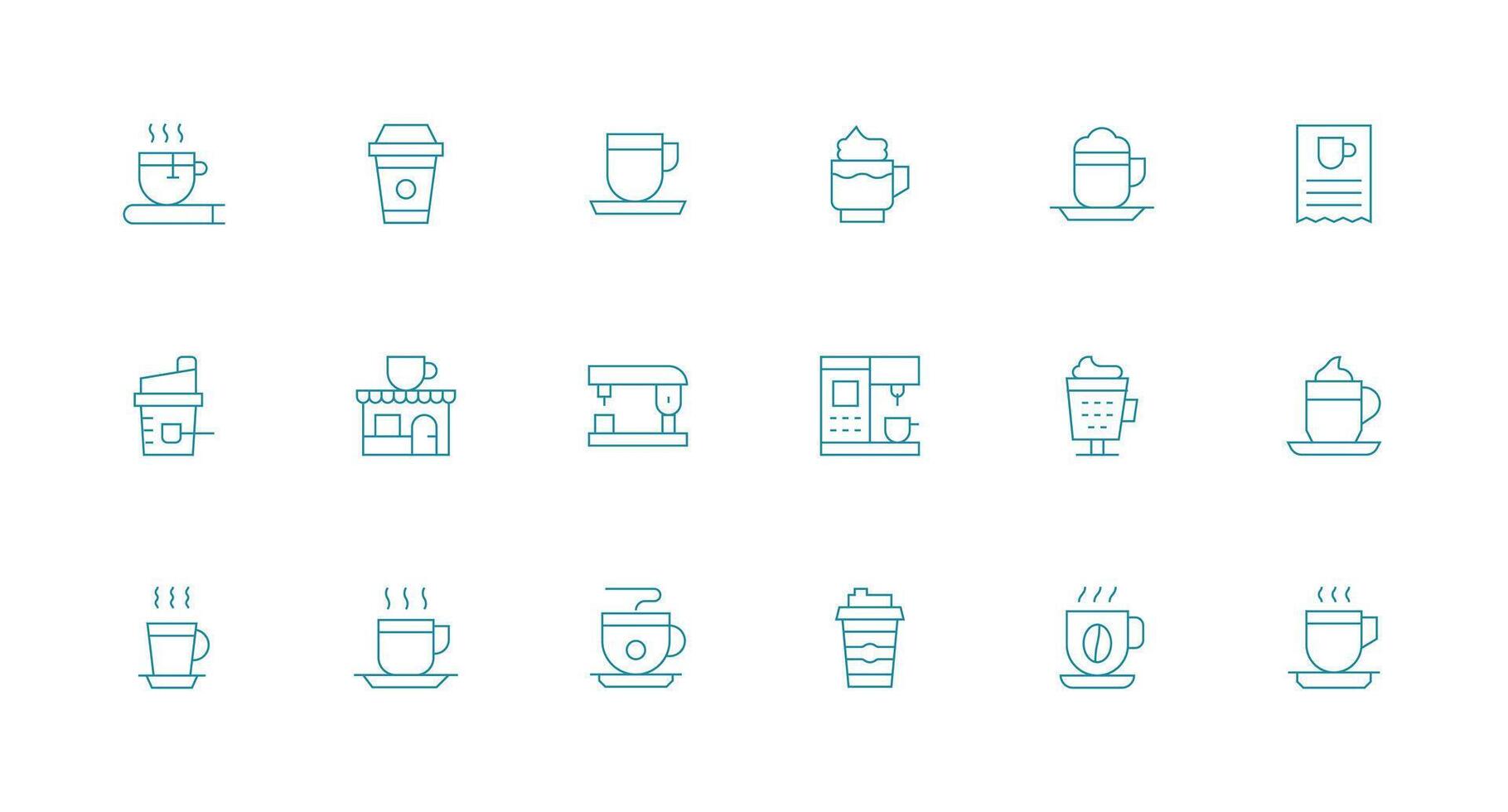 Latte Icon Set with 18 Minimal Line Graphics Flat Icon Set vector