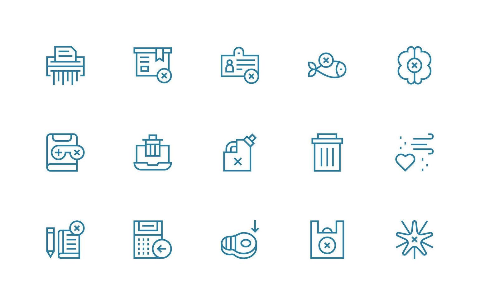 Delete Icon Collection with 15 Regular Line Designs Layout Icon Collection vector