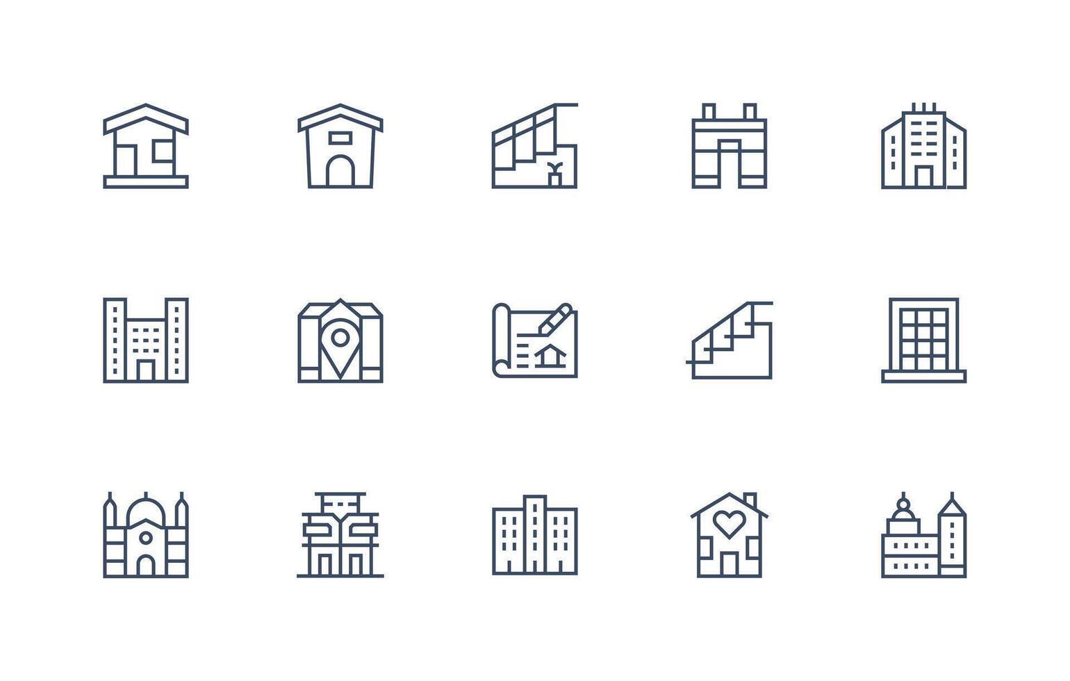 propiedad icono conjunto con 15 regular línea gráficos íconos construido para visual consistencia paquete vector