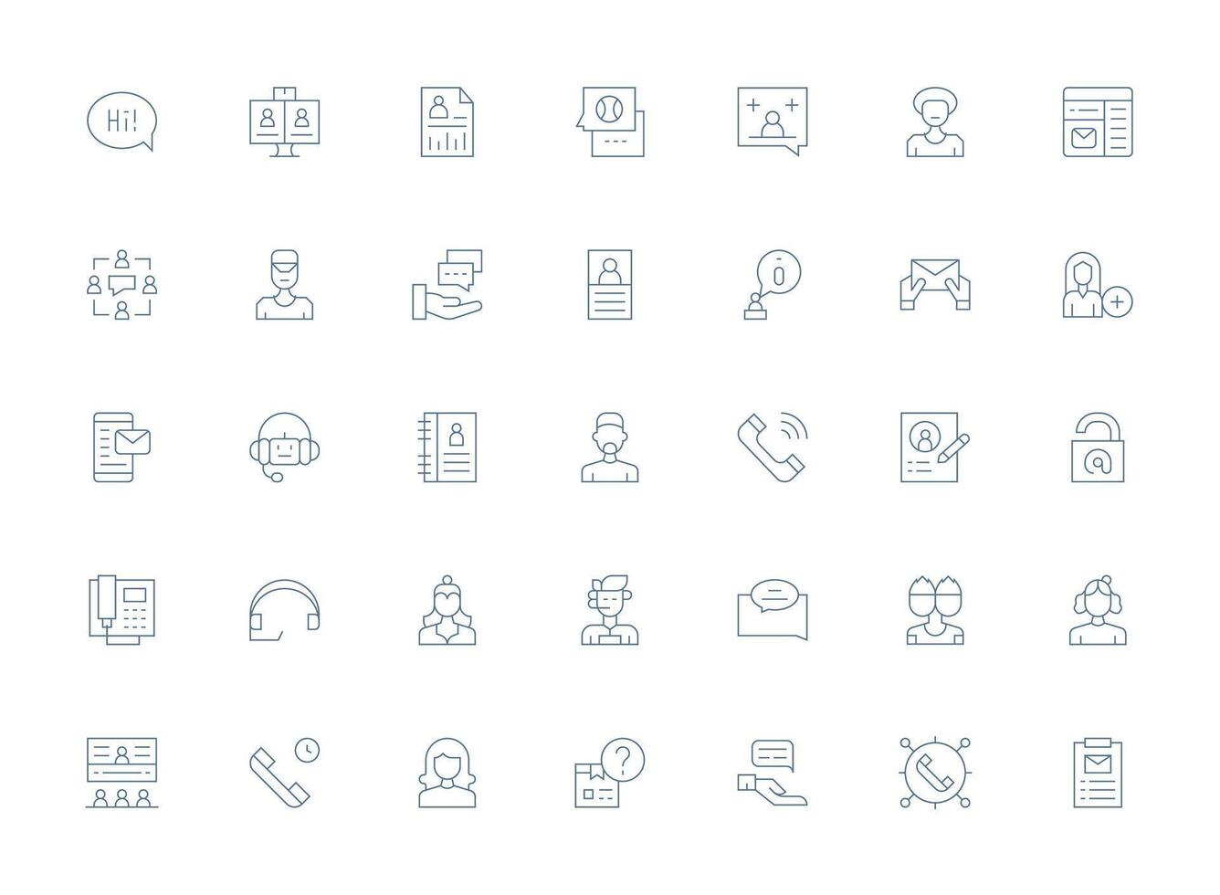 Contact Design Icons featuring 35 in Light Line Style Flexible Icon System for Web Interfaces vector