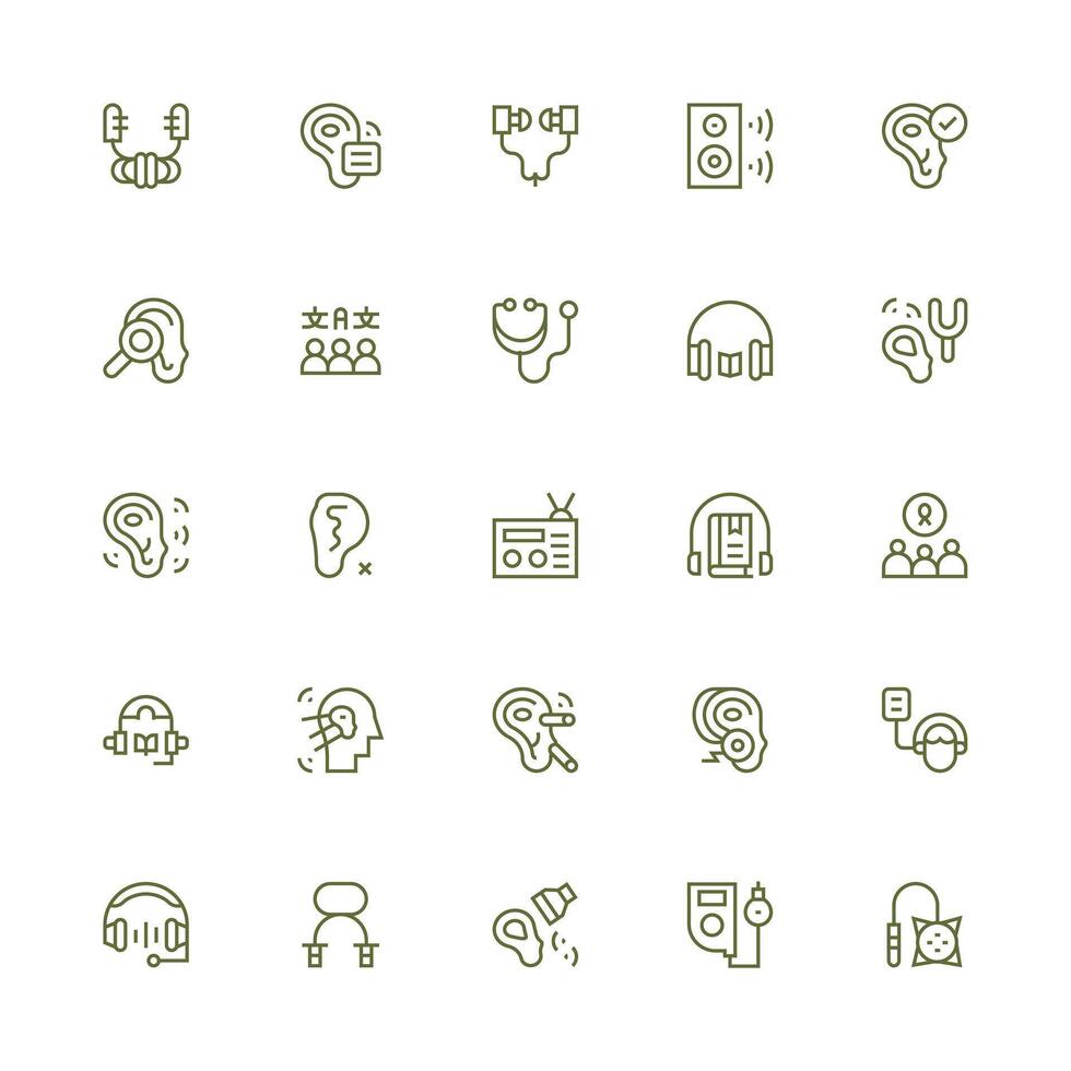 Medium Stroke Outline Style Listening Icons with 25 Vectors Functional Icon Series