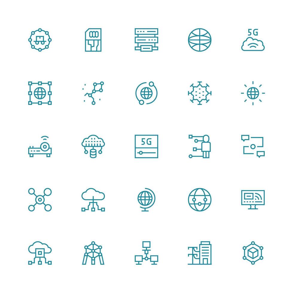 Connectivity Icon Set with 25 Medium Stroke Outline Graphics Clean Icon Collection for Web Use vector