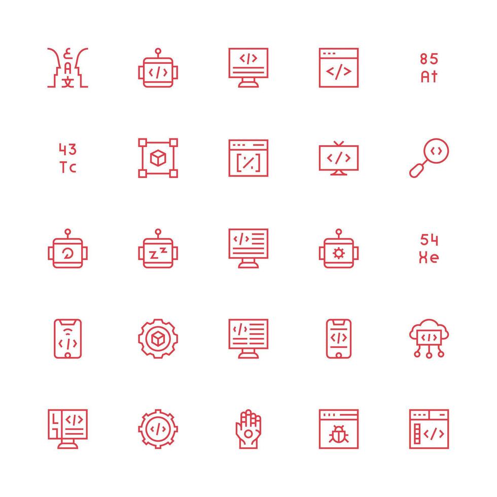 25 Medium Stroke Outline Vectors for Programming Theme UI and UX Focused Icon Collection
