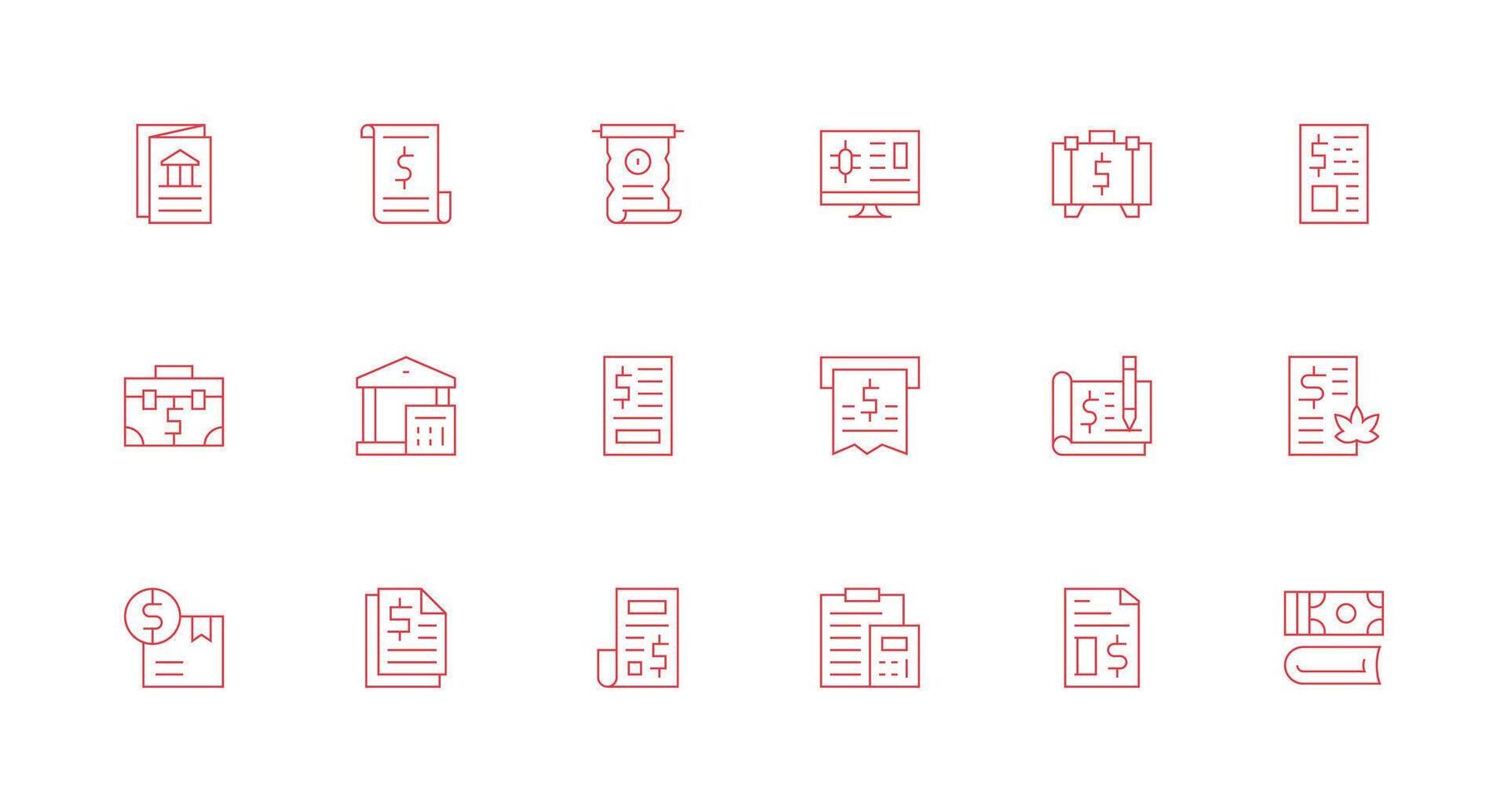 Ledger Design Icons featuring 18 in Minimal Line Style Multi-Style Icon Collection vector