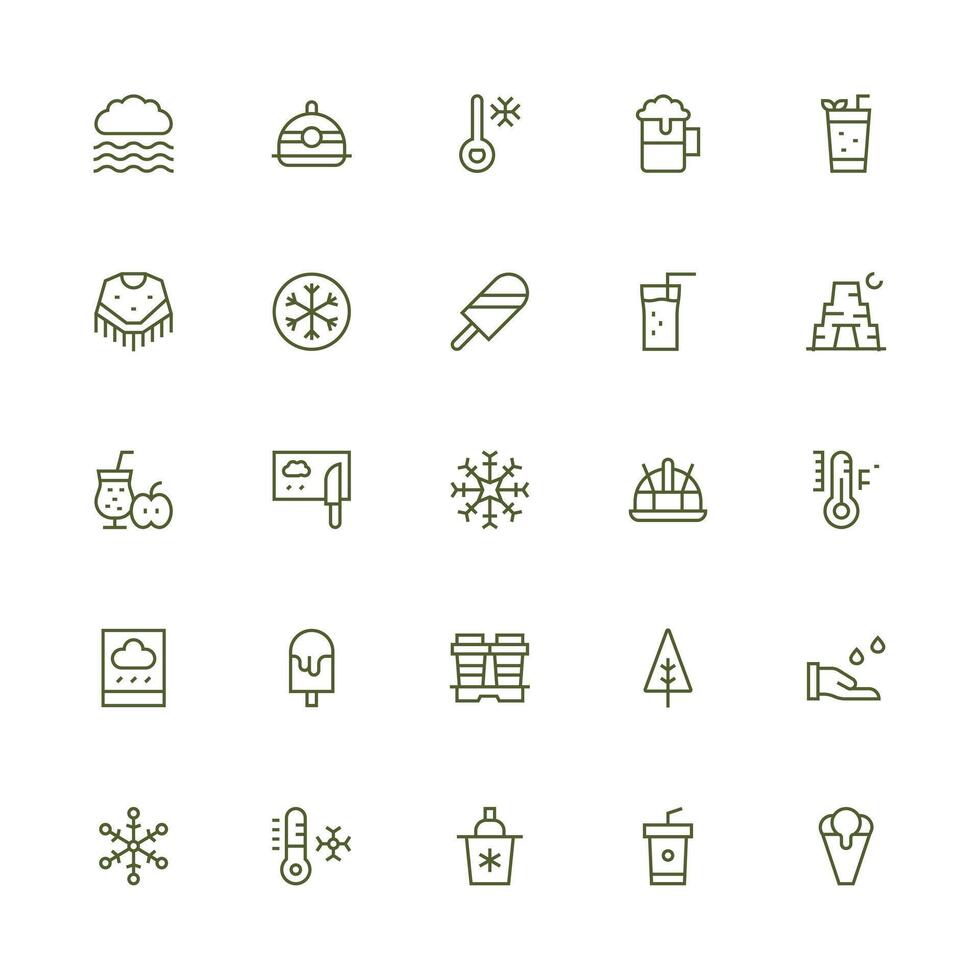 Medium Stroke Outline Icons from Cold Set with 25 Vectors Optimized Icon Pack for Digital Products