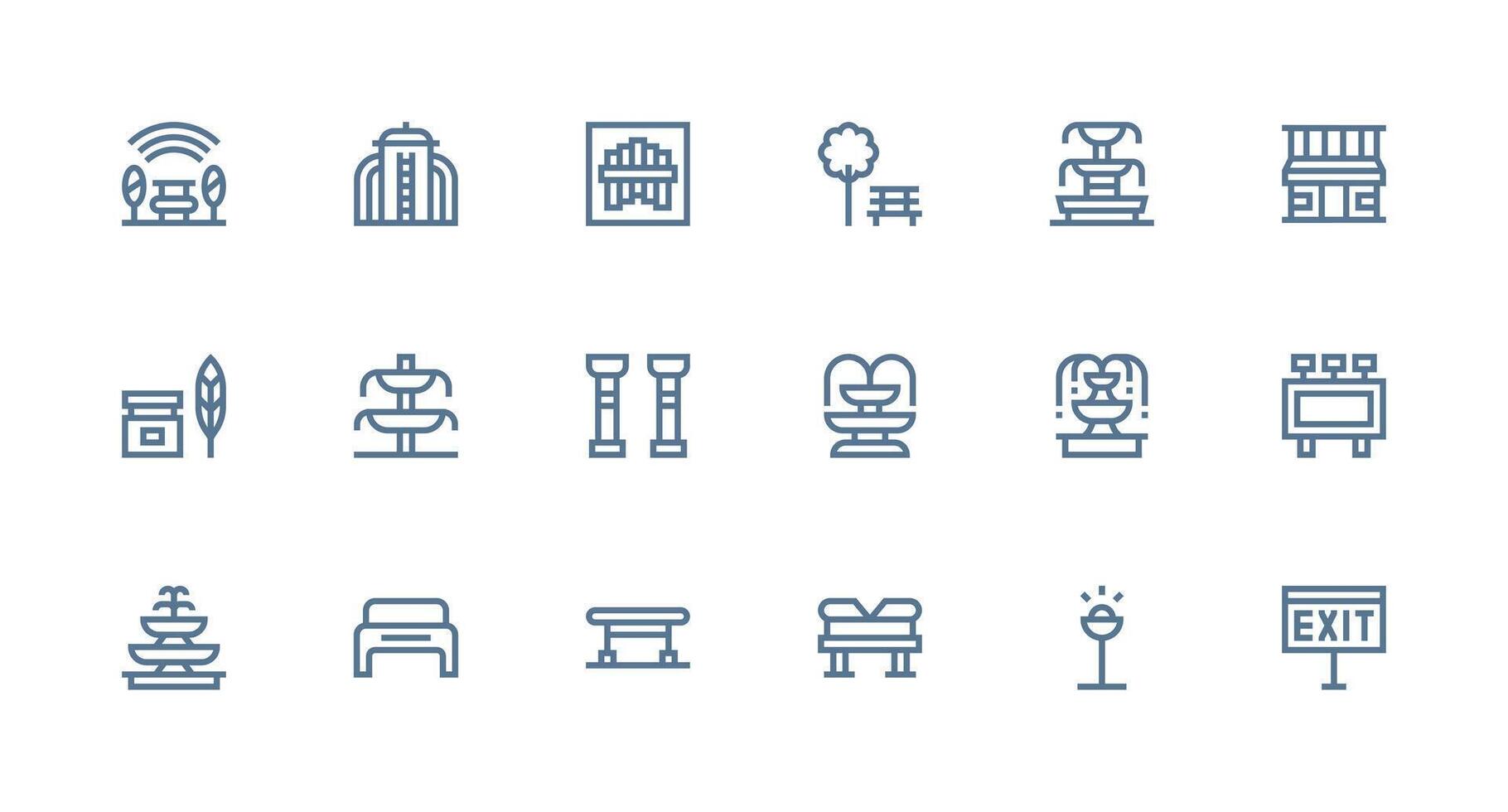 Public Space Icon Set with 18 Strong Stroke Line Graphics Icon Collection Set vector