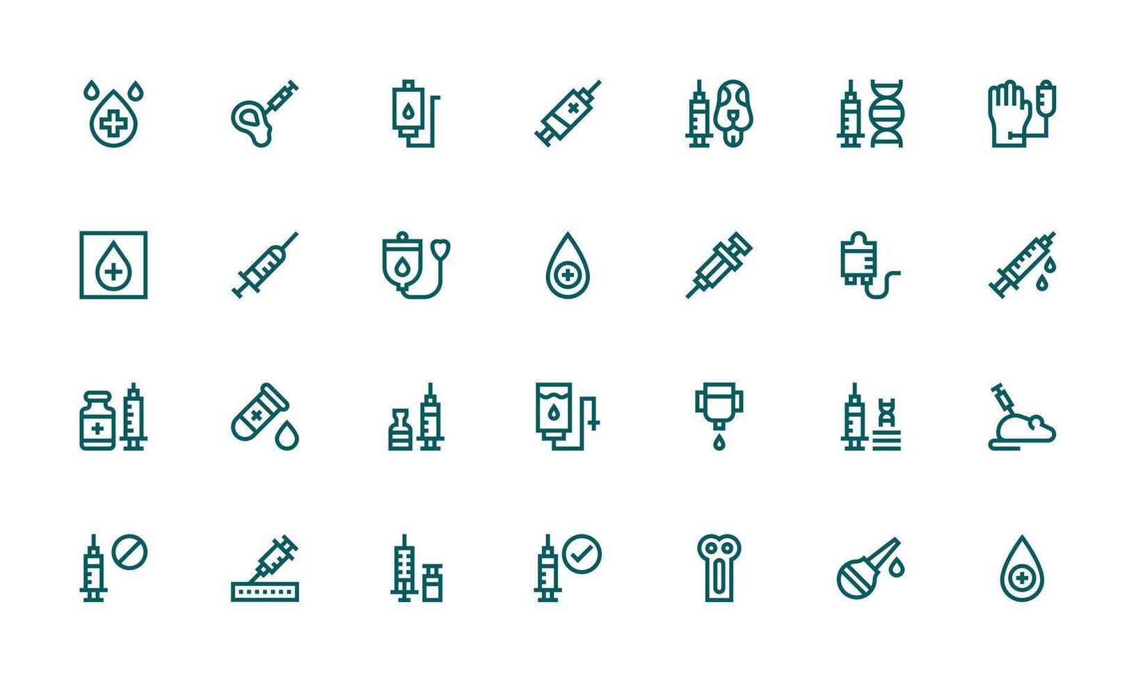 Injection Icon Set with 28 Bold Line Graphics Core Icon Collection for Daily Tasks vector