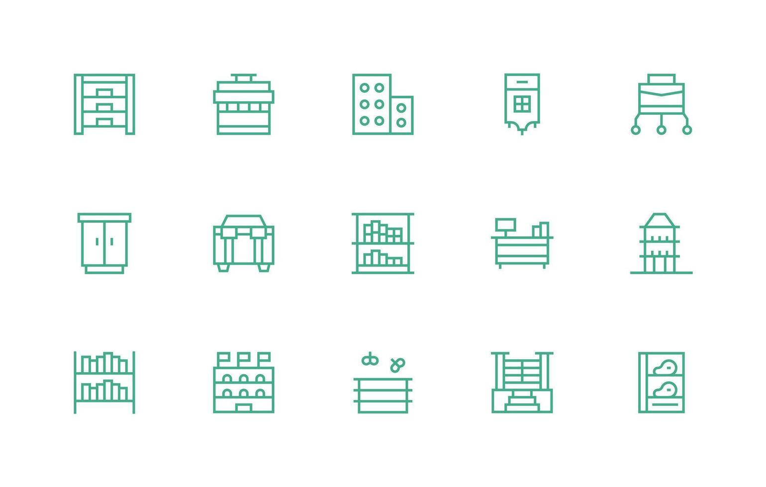Shelving featuring 15 Icons in Regular Line Design Scalable Icons for All Themes vector