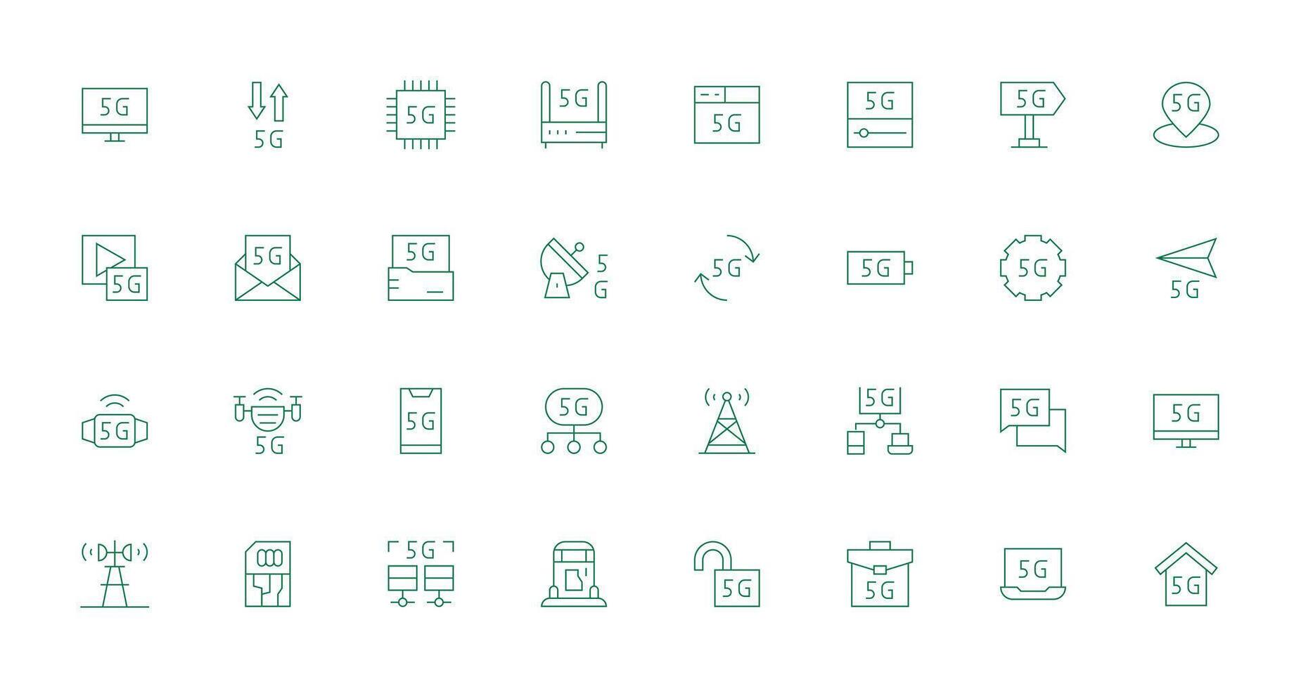 32 Icons for 5G in Thin Line Format Essential Icons for Rapid UI Building vector