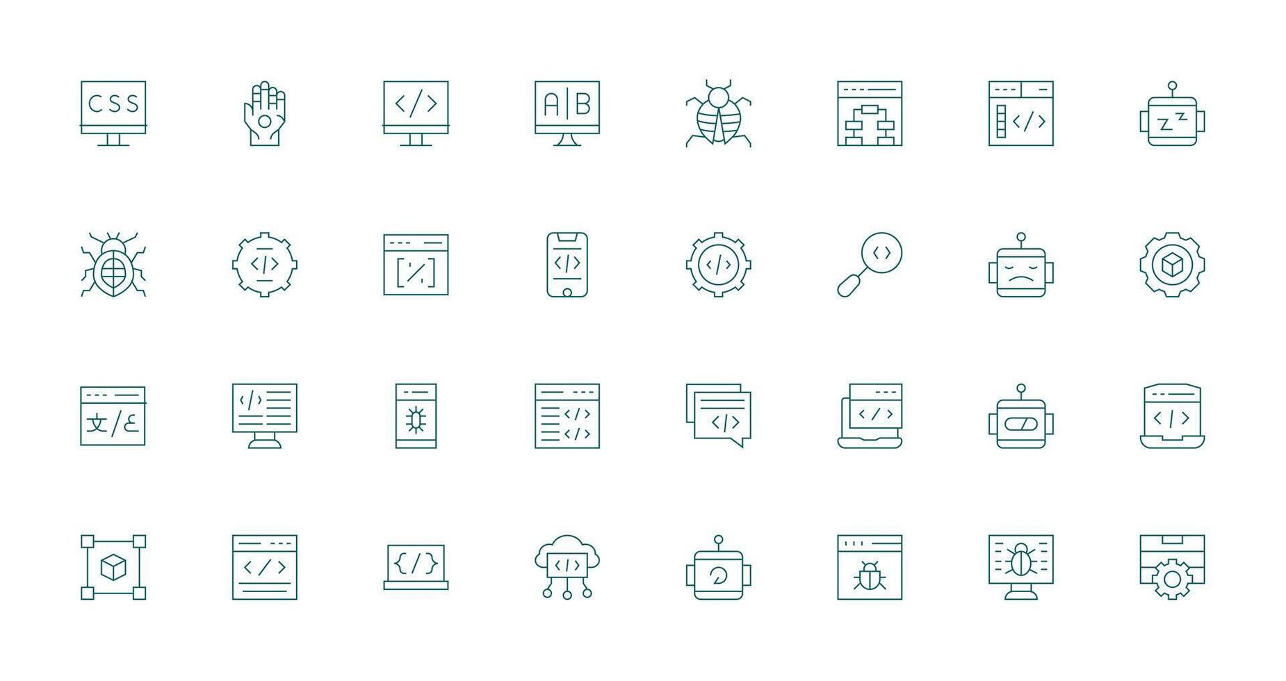Programming including 32 Thin Line Illustrations Style Icon Set vector