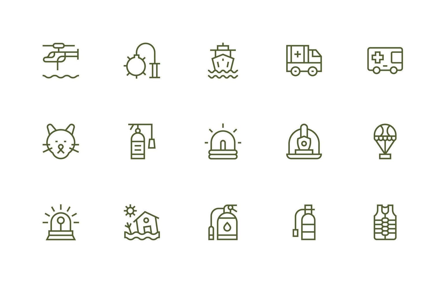 Regular Line Style Rescue Icons with 15 Vectors Lightweight Icon Series for Fast Prototypes