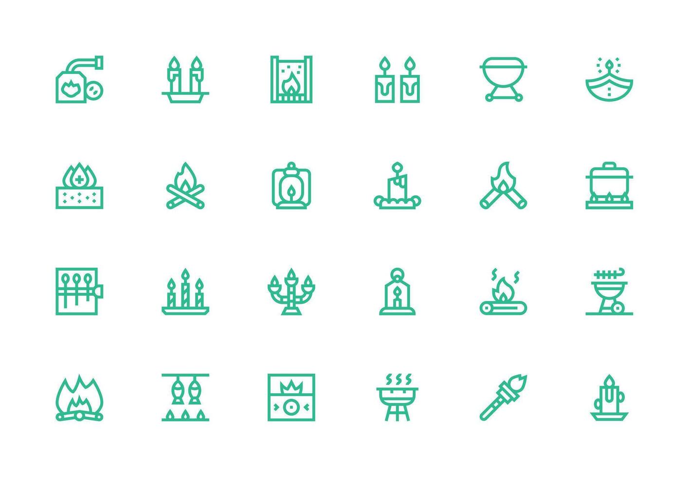 Thick Line Line Icons from Flame Set with 24 Vectors Clean Icon Collection for Web Use