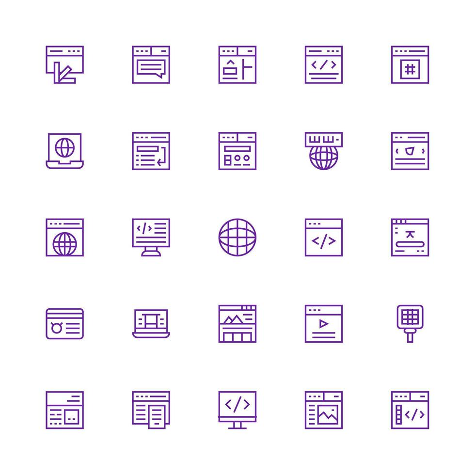 Browser Set with 25 Medium Stroke Outline Icons Professional Icon Set vector