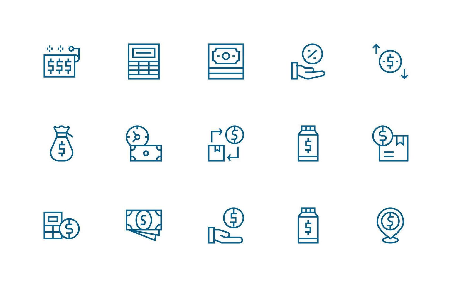 costo conjunto con 15 regular línea íconos completar icono conjunto para móvil aplicaciones vector