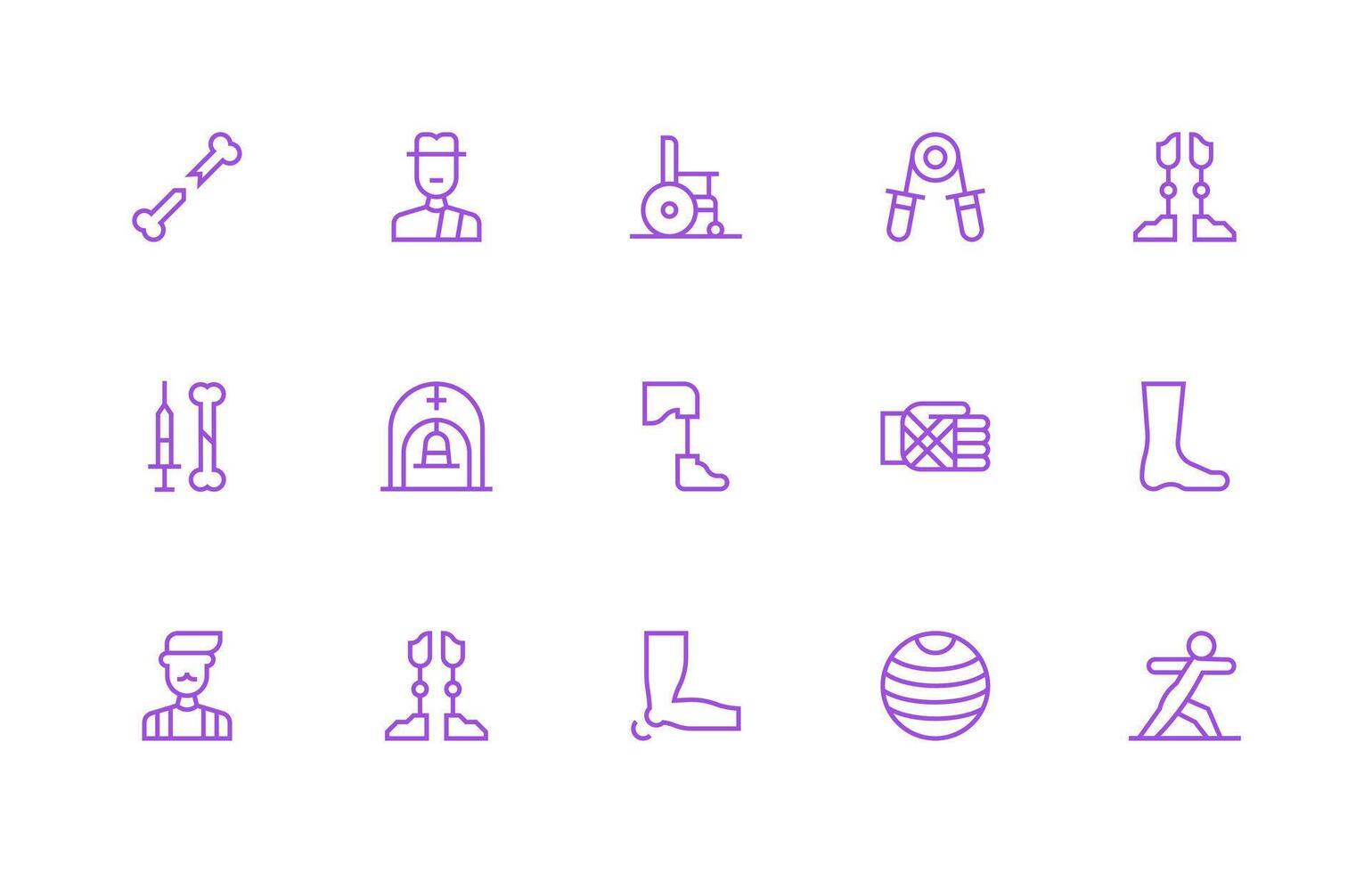 Rehabilitation Design Icons featuring 15 in Regular Line Style Lightweight Icon Series for Fast Prototypes vector