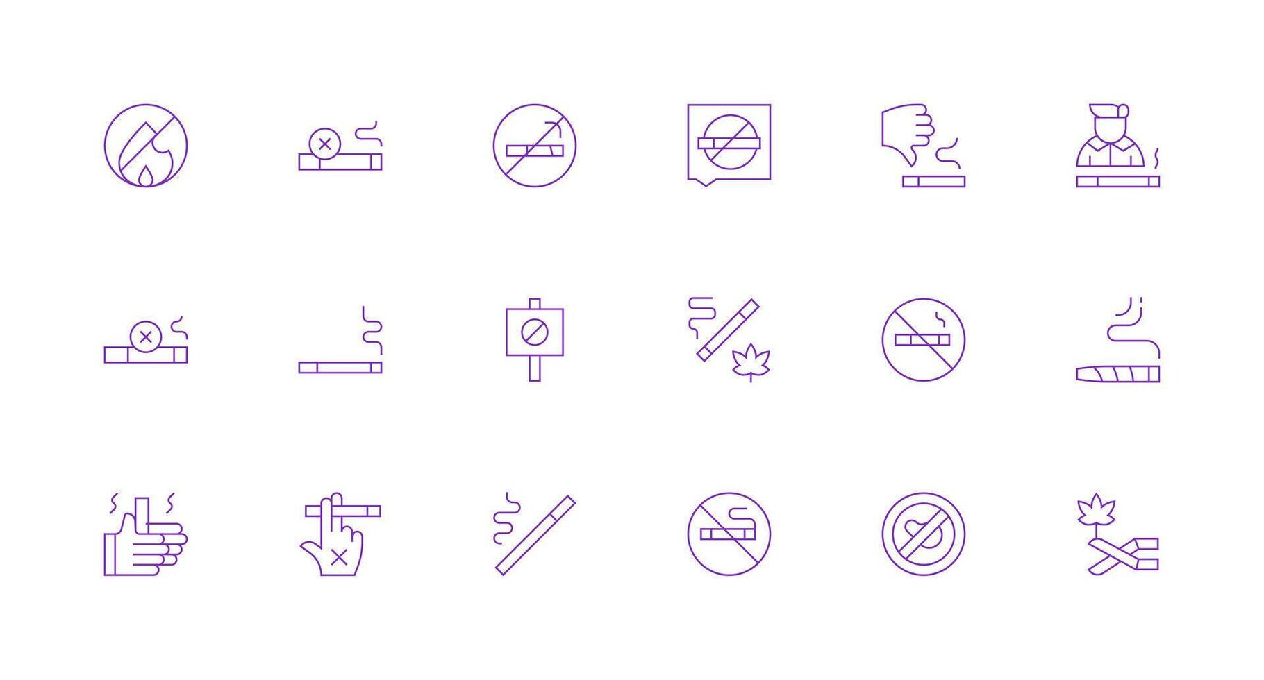 No Smoking Icon Set with 18 Minimal Line Graphics Clean Set for Layout Prototypes vector