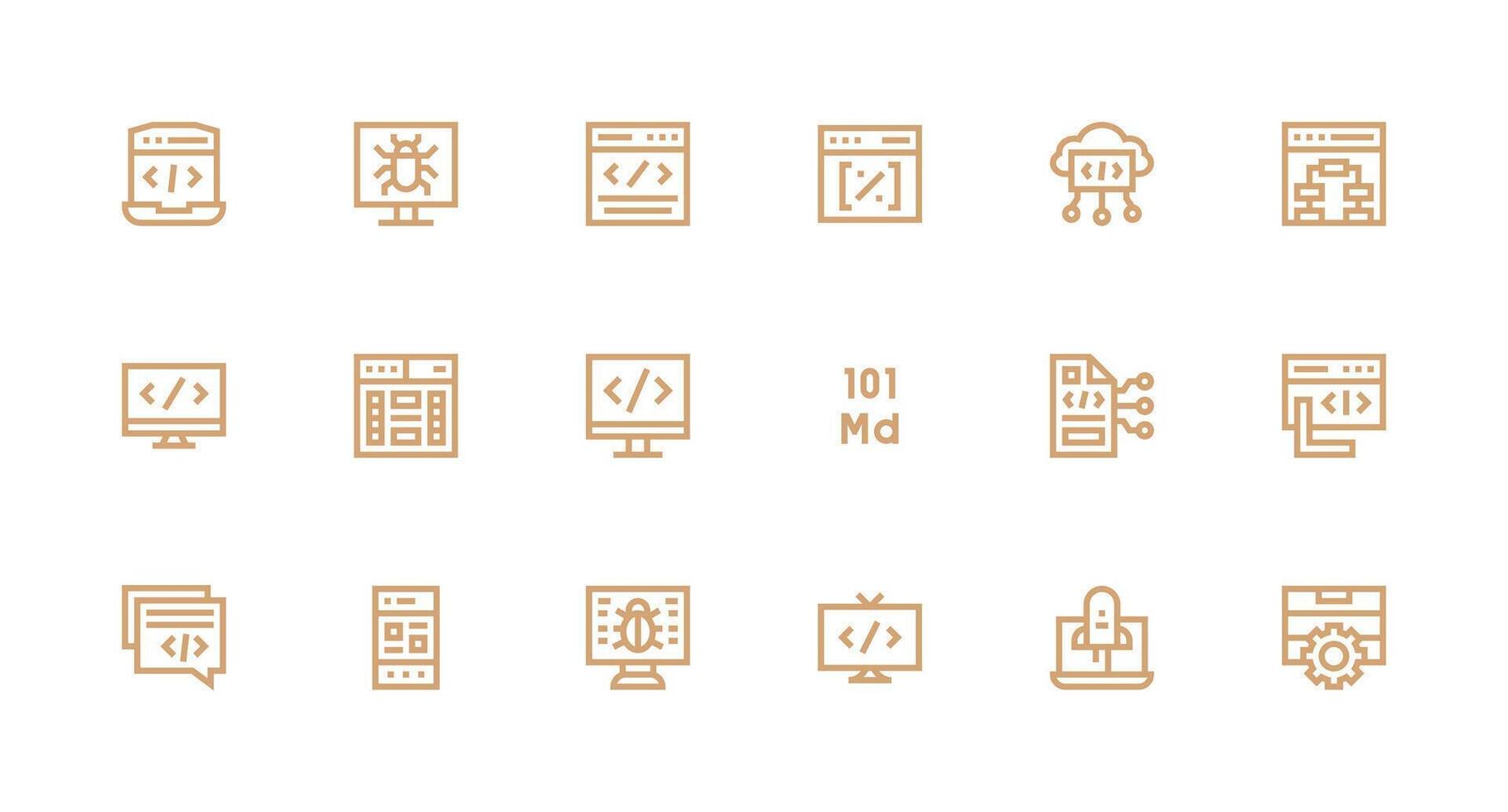 Strong Stroke Line Style Coding Icons with 18 Vectors Scalable Icon Pack