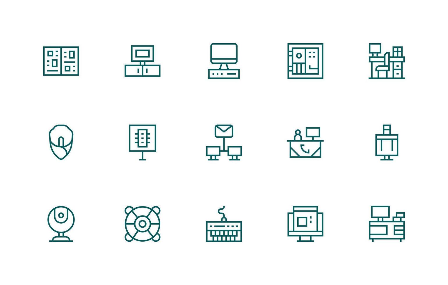 Regular Line Style Pc Icons with 15 Vectors Icon Pack for UI